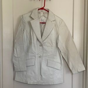 Vintage - Roaman's Elegant Cream Genuine Leather Blazer Jacket